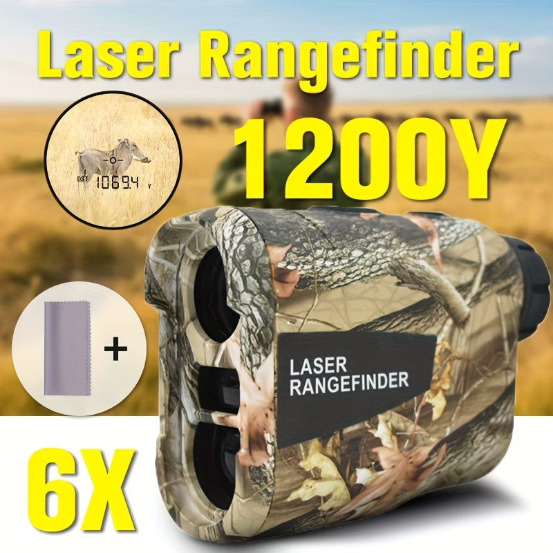 Télémètre laser 1200 yards – Grossissement 6X, rechargeable, compensation de pente, verrouillage de drapeau, mesure de vitesse et d'altitude, design camouflage pour golf et chasse
