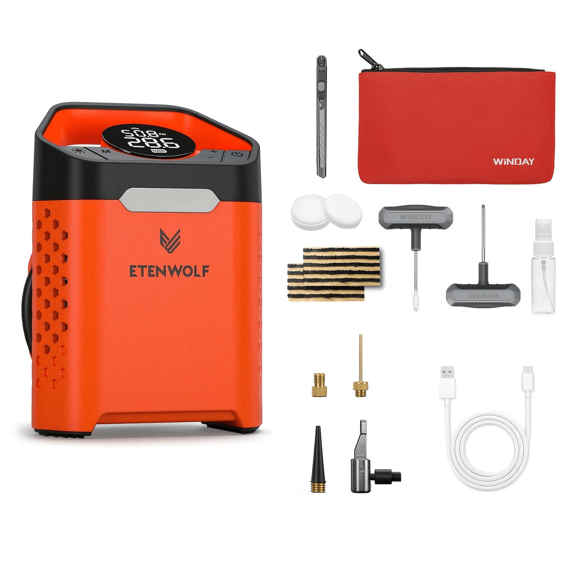 Compresseur d'air portable pour pneus – Gonflage rapide en 1 min, cycle de service 100 %, rechargeable par USB, affichage numérique, robuste pour pneus de voiture, vélos et ballons