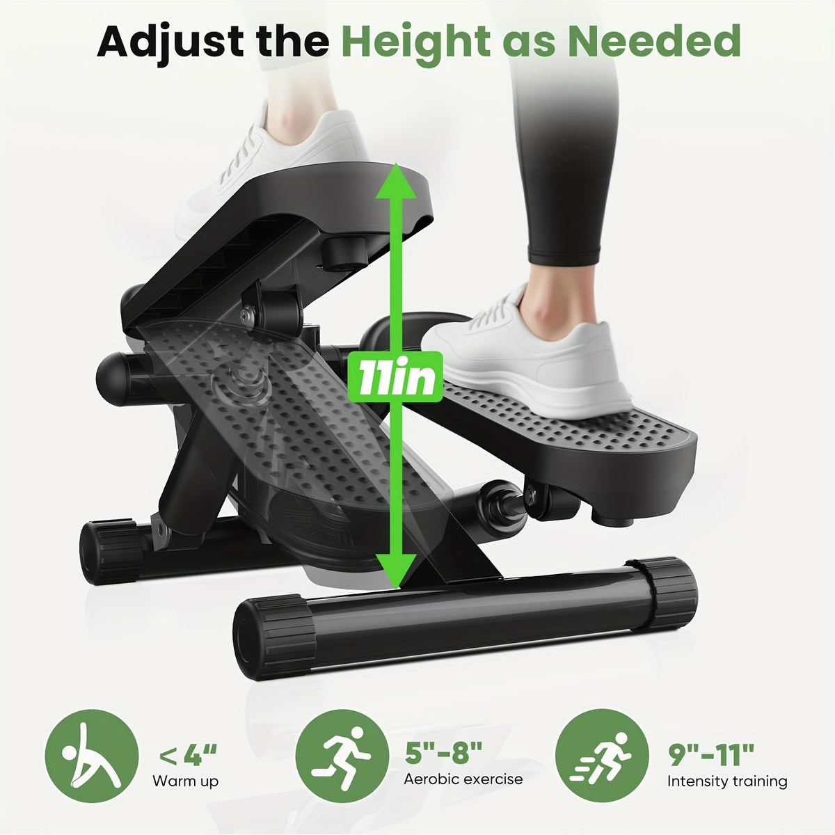 Mini stepper avec bandes de résistance – Stepper d'appartement portable pour entraînement à domicile, capacité de 135 kg, appareil de cardio complet pour jambes et bras