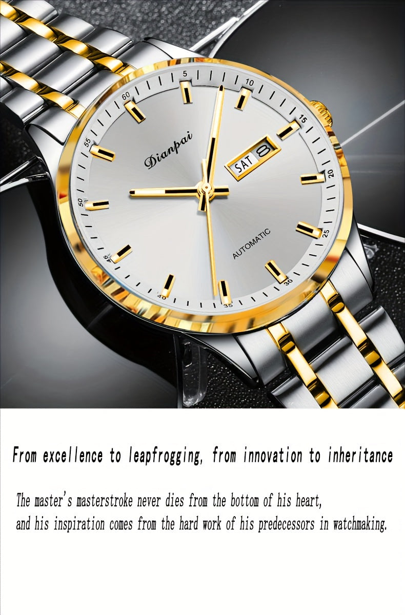 Montre mécanique automatique pour homme – Bracelet fin en acier inoxydable, aiguilles lumineuses, affichage du calendrier, sans pile – Montre de luxe habillée pour le travail, cadeau idéal