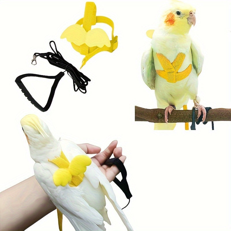 Harnais et laisse réglables pour perroquets - Laisse d'entraînement douce anti-évasion pour conures, calopsittes, inséparables, perruches et petits perroquets - 2 m de long, laisse de marche extérieure pour oiseaux, rose et bleu