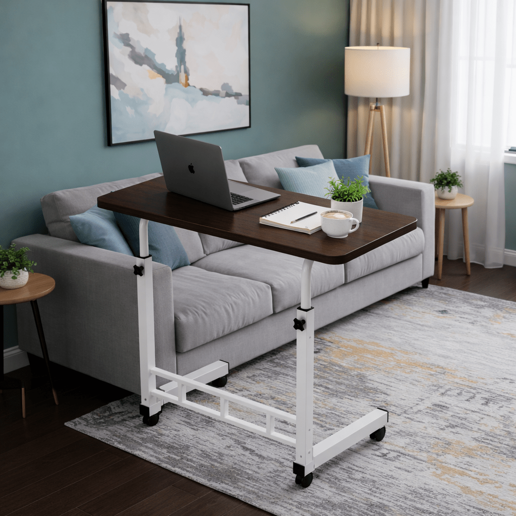 Table pour ordinateur portable mobile réglable en hauteur avec roulettes, bureau d'ordinateur de chevet roulant pour lit et canapé, table d'appoint pour chambre, dortoir et petits espaces, disponible en 8 couleurs