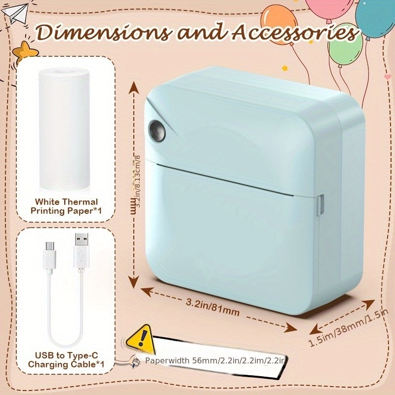 Mini imprimante thermique sans fil pour étiquettes – Imprimante de poche Bluetooth portable sans encre pour photos, journaux, notes et mémos, inclut 1 rouleau de papier thermique, imprimante intelligente de reçus et d'étiquettes