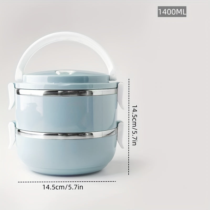 Ensemble de boîtes à lunch isothermes en acier inoxydable, 2/3/4 étages – Bento empilable avec couvercle, récipient alimentaire cylindrique étanche de 1,4 L pour le bureau, l'école, le camping, les pique-niques et l'usage en extérieur
