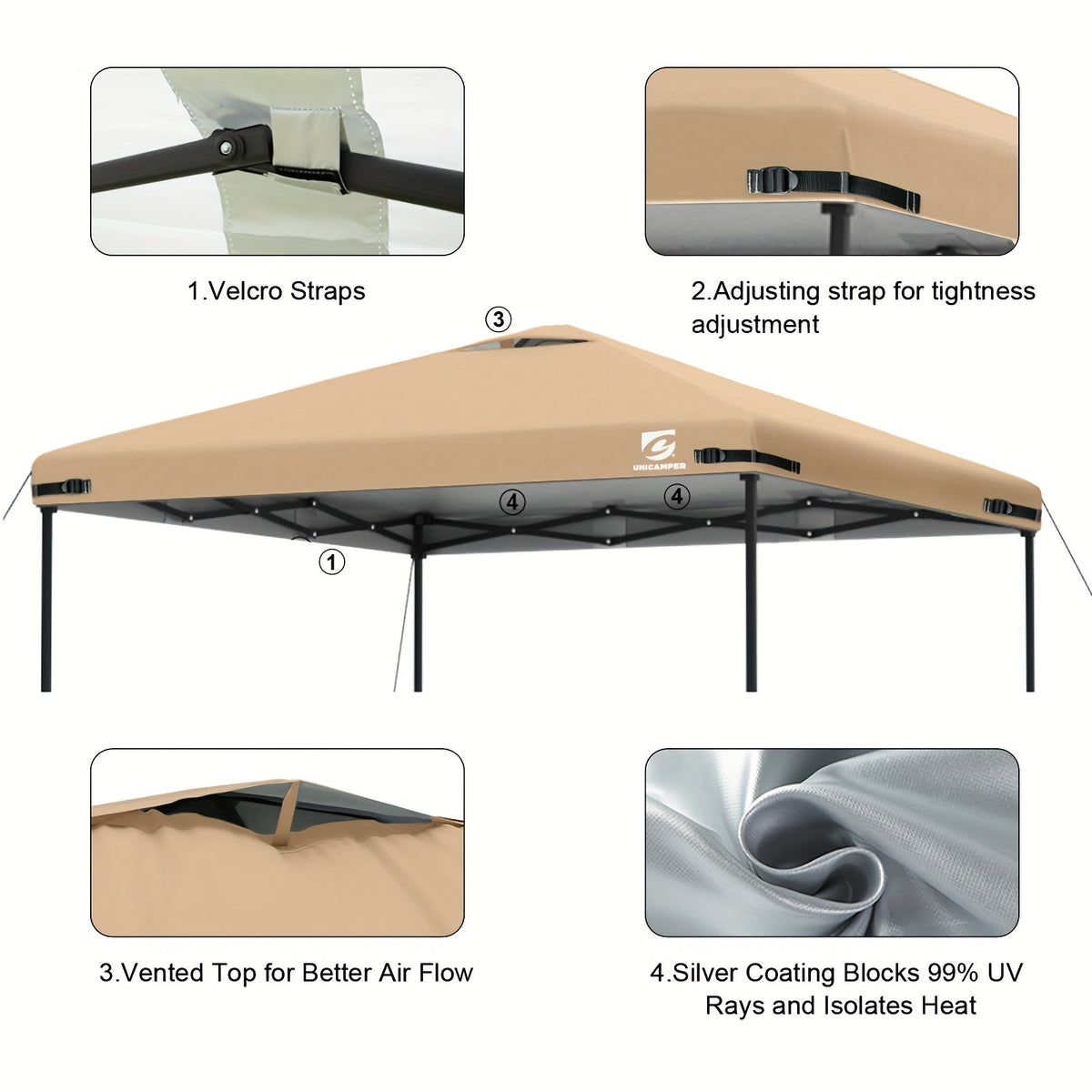Toile de remplacement pour tonnelle pliante 3x3 m avec aération – Toile imperméable et résistante aux UV pour tentes à pieds droits, abri solaire toutes saisons pour jardin, terrasse et camping, 11 couleurs (toile seule)