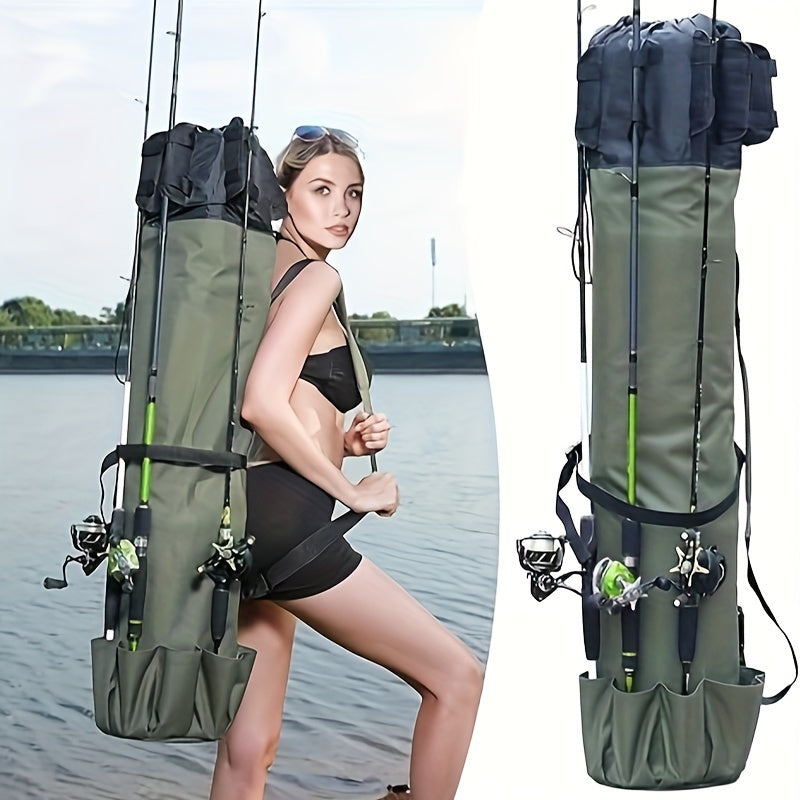 Sac de pêche grande capacité, pliable et durable, étui de transport multifonction pour cannes à pêche avec deux plombs, pouvant contenir plusieurs cannes, organisateur de matériel pour pêche en eau douce et en mer