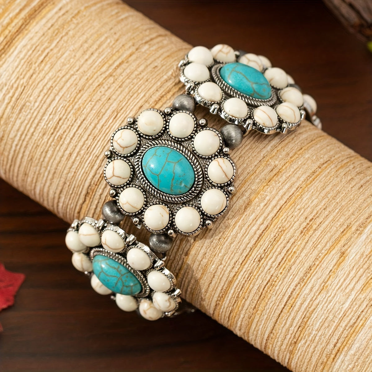 Bracelet élastique perlé turquoise style bohème pour femme – Bracelet vintage élastique en alliage de zinc, bijou décontracté pour tous les jours & cadeau idéal pour elle
