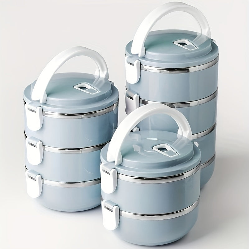 Ensemble de boîtes à lunch isothermes en acier inoxydable, 2/3/4 étages – Bento empilable avec couvercle, récipient alimentaire cylindrique étanche de 1,4 L pour le bureau, l'école, le camping, les pique-niques et l'usage en extérieur