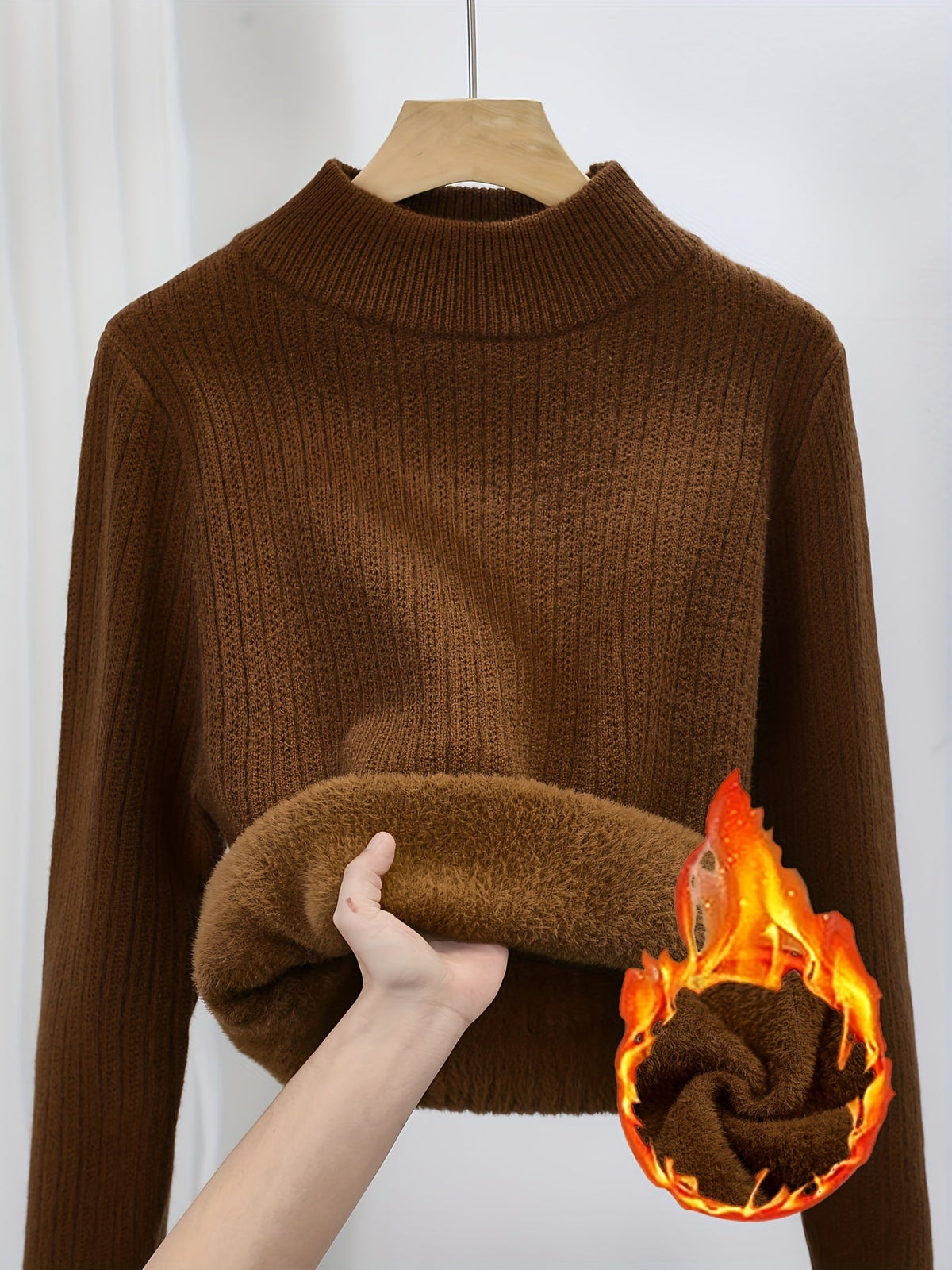 Pull col roulé doublé polaire pour femme, épais et chaud - Pull en maille sans couture à col semi-montant, haut à porter en sous-couche pour l'automne et l'hiver, 11 couleurs, S-XL