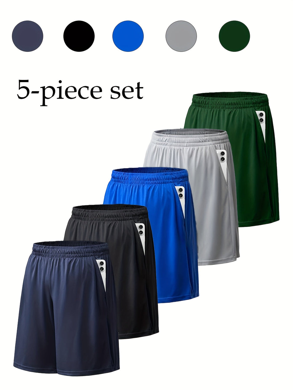 Lot de 5 shorts de sport pour homme en maille à séchage rapide - Short de running, fitness et gym avec taille élastique micro-extensible et cordon de serrage, bas de sport décontracté et respirant, tailles S-3XL, coloris variés