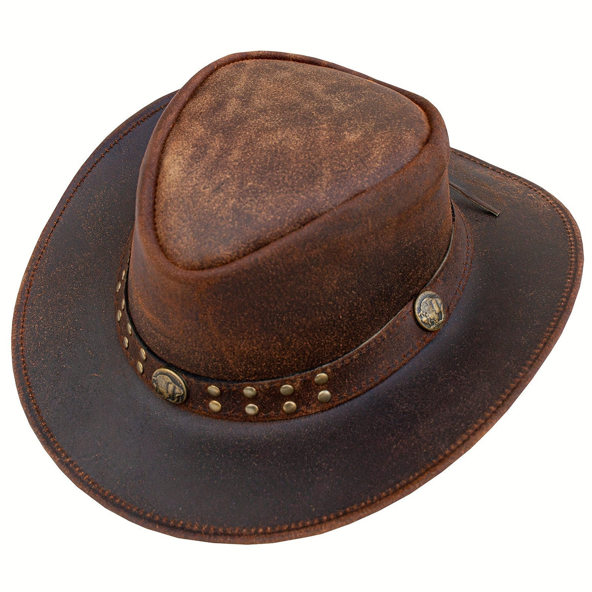Chapeau de cow-boy en cuir véritable pour hommes et femmes, style western australien à larges bords, forme modulable, protection UV, chapeau vintage marron avec cordon de menton, tailles S à 3XL