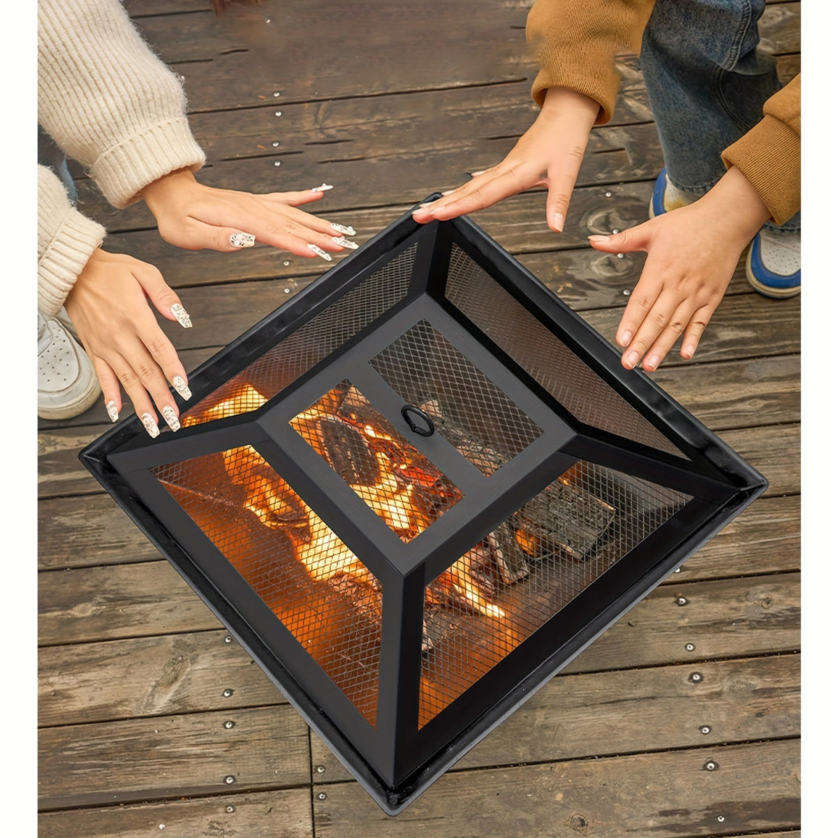 Brasero d'extérieur de 18,5 pouces, foyer robuste à bois avec grille de barbecue, cendrier, couvercle ignifuge et tisonnier – Chauffage de terrasse pour camping, pique-niques et réunions