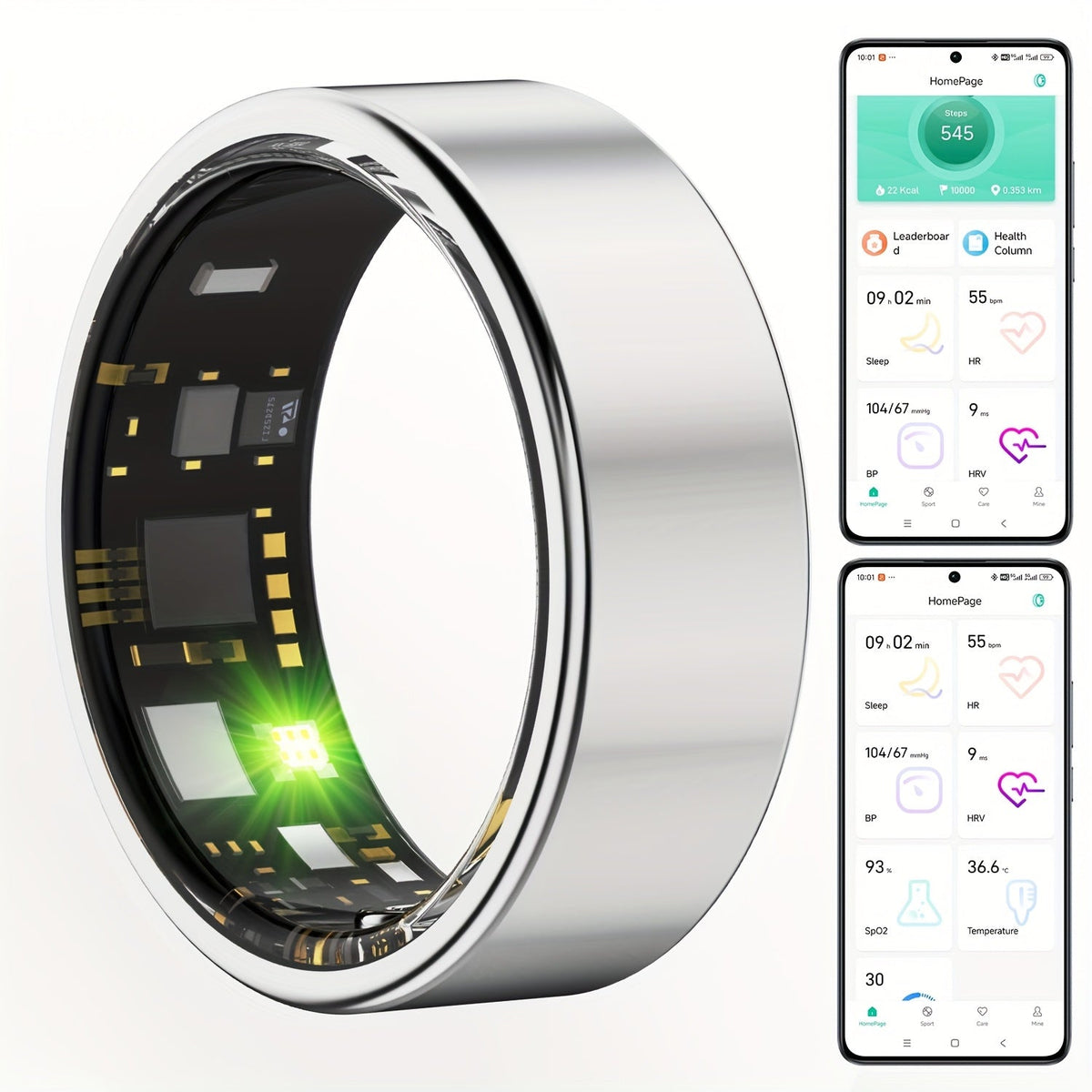 Bague connectée pour femmes et hommes – Tracker de fitness étanche IP68 avec suivi du sommeil, fréquence cardiaque, VRC, température corporelle, stress et podomètre, bague de santé pour iPhone et Android, tailles 7 à 13, noir, or rose, argent