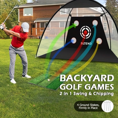 Filet de pratique de golf 10x7 pi avec tapis, balles, tees et sac de transport – Filet de frappe robuste pour jardin, sous-sol et usage intérieur/extérieur, équipement d'entraînement de golf, cadeau pour hommes et femmes