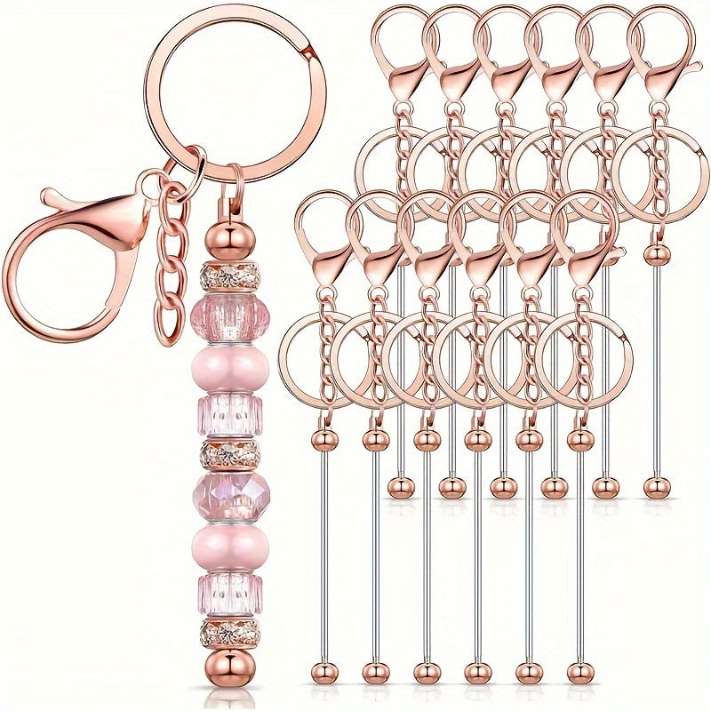 Kit de porte-clés à perler en acier inoxydable – 12 et 24 pièces, pendentifs en métal avec breloques pour loisirs créatifs, cadeaux de Noël et d'Halloween, doré, argenté et or rose