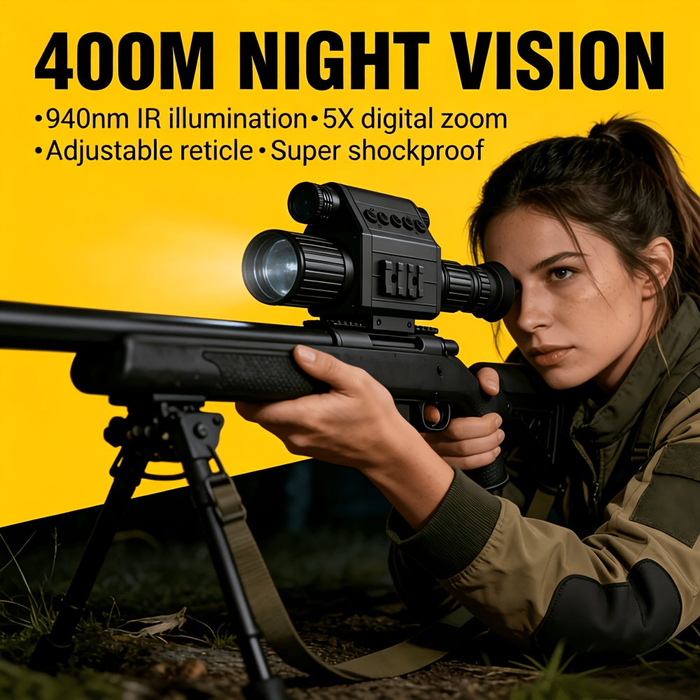 Monoculaire de vision nocturne numérique, zoom 5x, portée 300 m – Infrarouge 940 nm, objectif 50 mm, photo et vidéo HD 1080P, lunette en alliage d'aluminium avec 2 batteries rechargeables pour la chasse, la pêche, le camping et l'observation de la faune