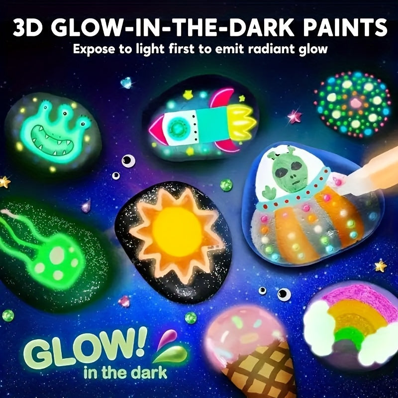 Kit de peinture sur pierres phosphorescentes pour enfants – Ensemble créatif de bricolage et art rupestre, jouet de peinture graffiti, cadeau d'activité en plein air pour anniversaires de garçons et filles