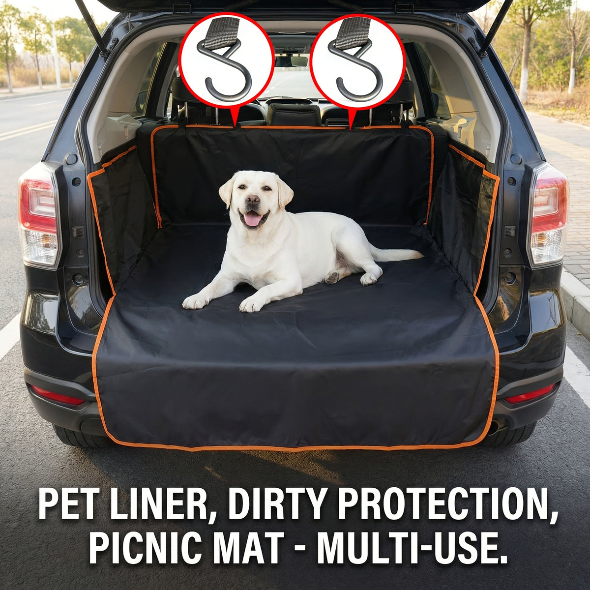 Housse de siège de voiture et tapis de coffre pour chien – Tapis imperméable et antidérapant pour siège arrière, coffre de SUV et camionnette avec 2 crochets, tapis de voyage durable pour cage de chien en voiture