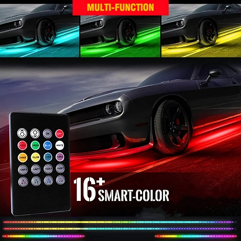 Kit d'éclairage d'ambiance LED pour voiture – Contrôle via application et sans fil, modes multi-scènes, 2 bandes (60 cm x 90 cm), compatible avec voitures, camions et SUV, éclairage décoratif intérieur et extérieur