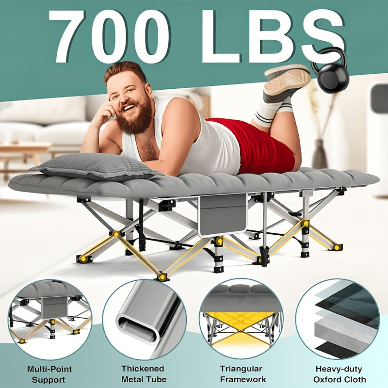 Lit de camp pliant robuste avec matelas pour adultes – Capacité de 500/600/700 lb, lit d'extérieur portable avec sac de transport pour tentes, camping et voyages – 3 modèles, 3 couleurs
