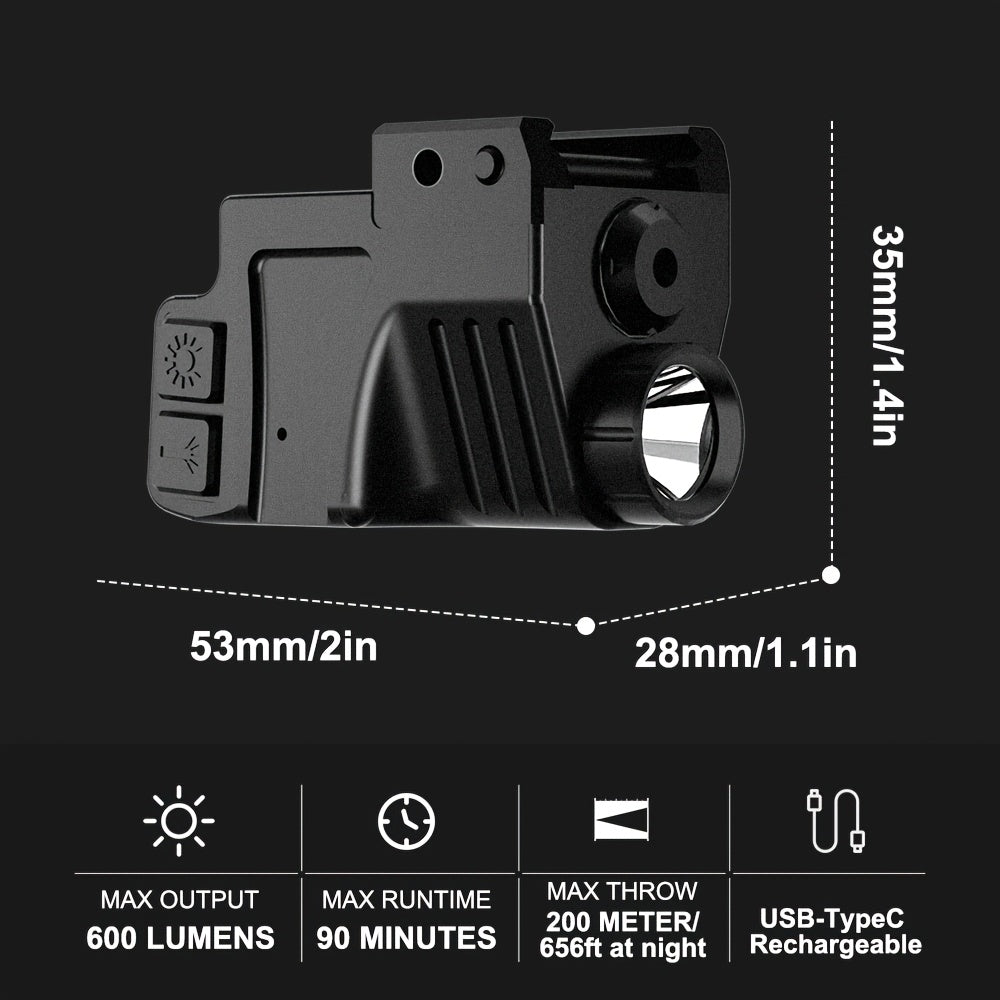 Viseur laser rechargeable USB-C pour rail Picatinny – Combo viseur point laser vert et rouge avec lampe torche tactique, résistant aux vibrations, réglage rapide, pour pistolets, fusils, chasse et compétition