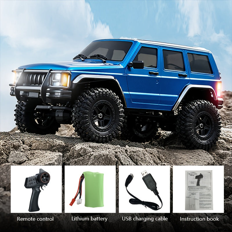 Voiture télécommandée 4x4 tout-terrain RC Rock Crawler échelle 1:18 – Essieux diamant à couple élevé, lumières LED, châssis robuste – SUV RC tout-terrain extrême pour adultes et enfants – Blanc, gris, bleu, vert