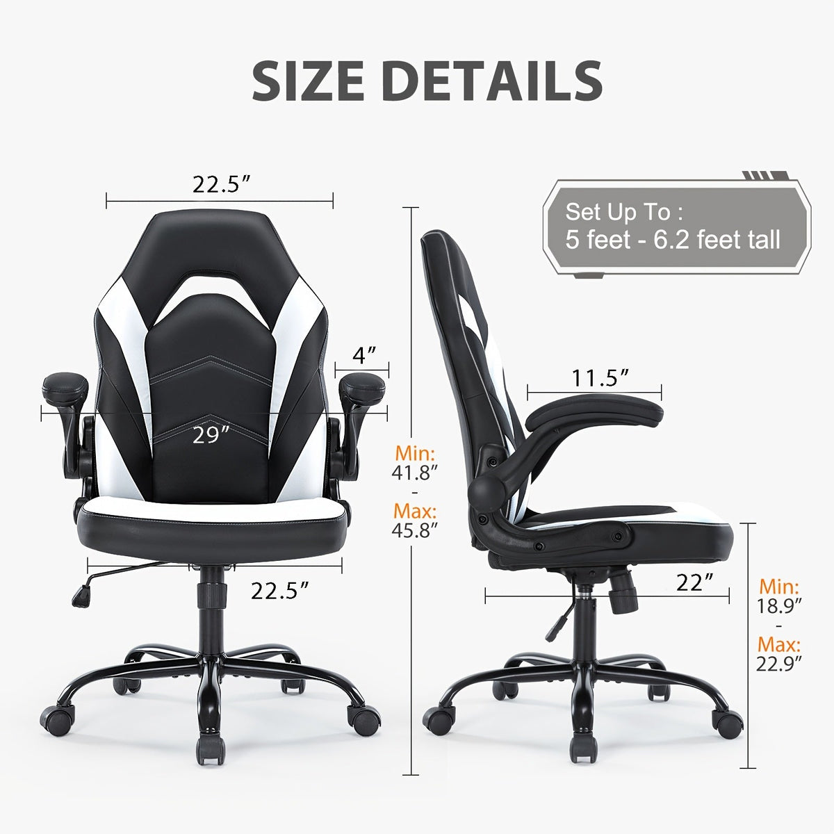 Chaise de gaming ergonomique avec repose-pieds et soutien lombaire – Fauteuil d'ordinateur esport style course, accoudoirs fixes, dossier inclinable réglable, chaise de bureau pour adultes