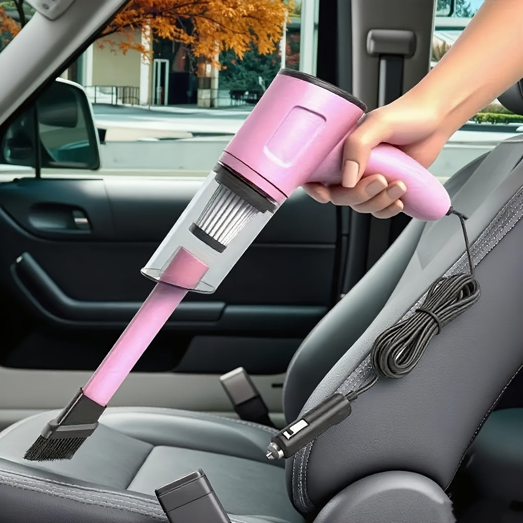 Mini aspirateur de voiture portable rose, forte aspiration, nettoyage humide et sec pour poils d'animaux, multifonctionnel, sans fil, design mignon pour femmes et filles