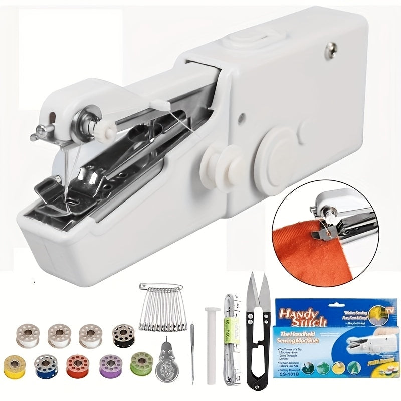 Mini machine à coudre portable sans fil avec kit d'accessoires – Outil de couture manuel léger pour débutants, réparations rapides de tissus, ourlets et travaux manuels, en blanc ou noir