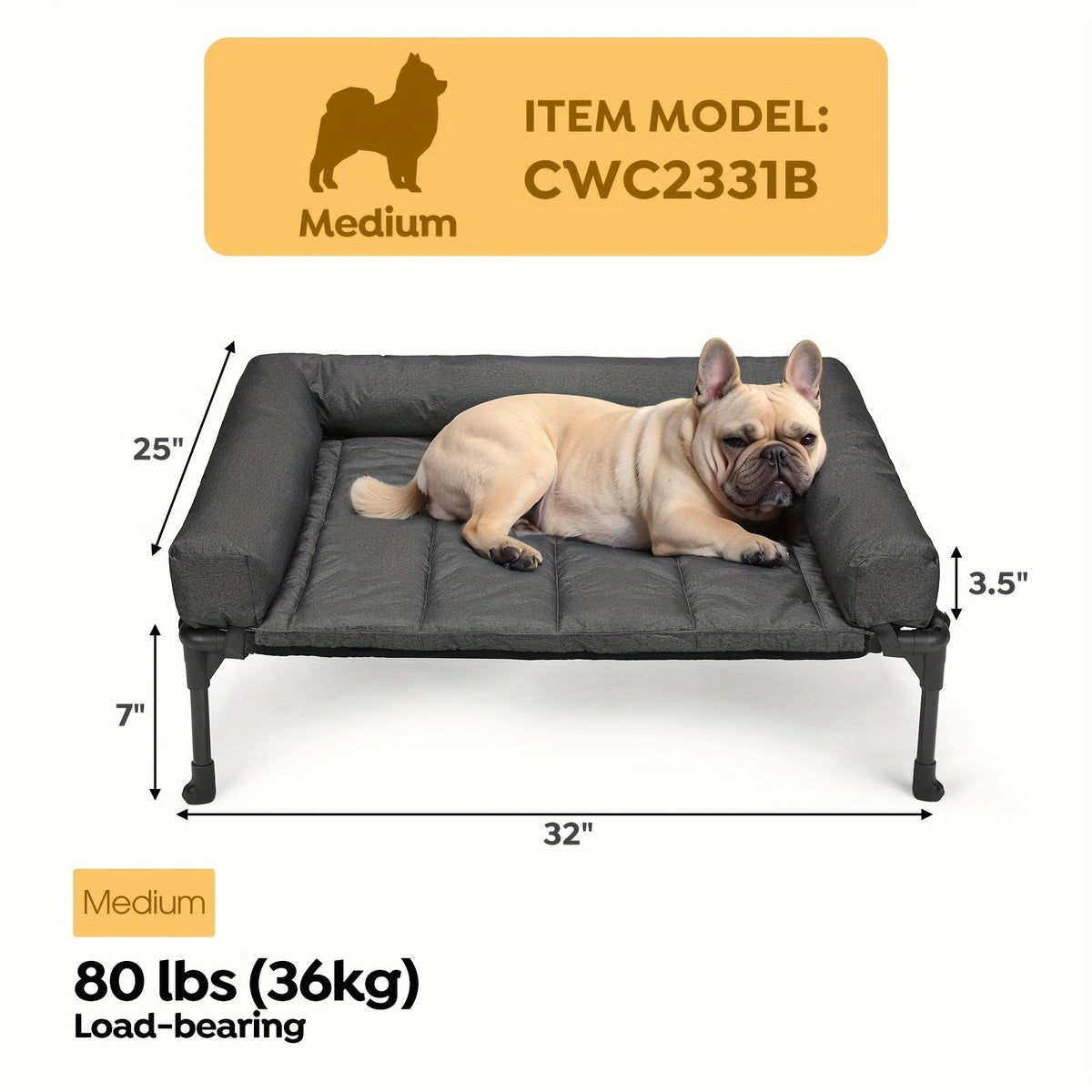 Lit surélevé rafraîchissant pour chien avec matelas amovible – Canapé pour chien surélevé avec rebords, filet respirant et pieds antidérapants pour une utilisation en intérieur et en extérieur