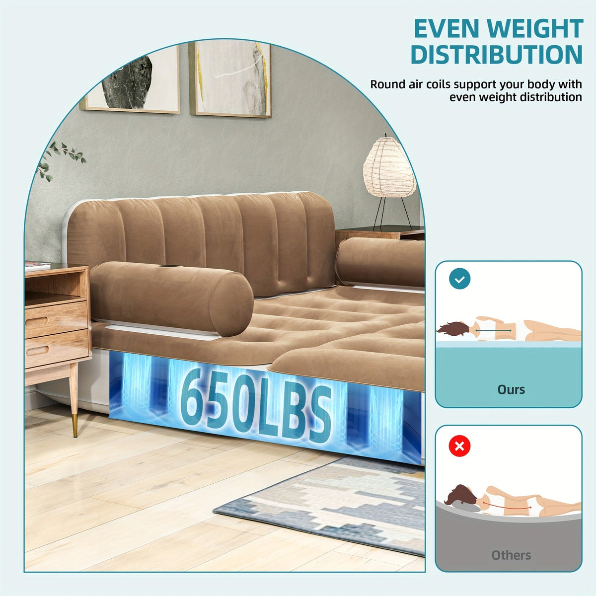 Canapé-lit gonflable 2-en-1 taille Queen – Canapé et matelas pneumatique portables avec tête de lit, porte-gobelets, pompe externe et sac de rangement, capacité de 200 kg pour la maison, le camping et les invités