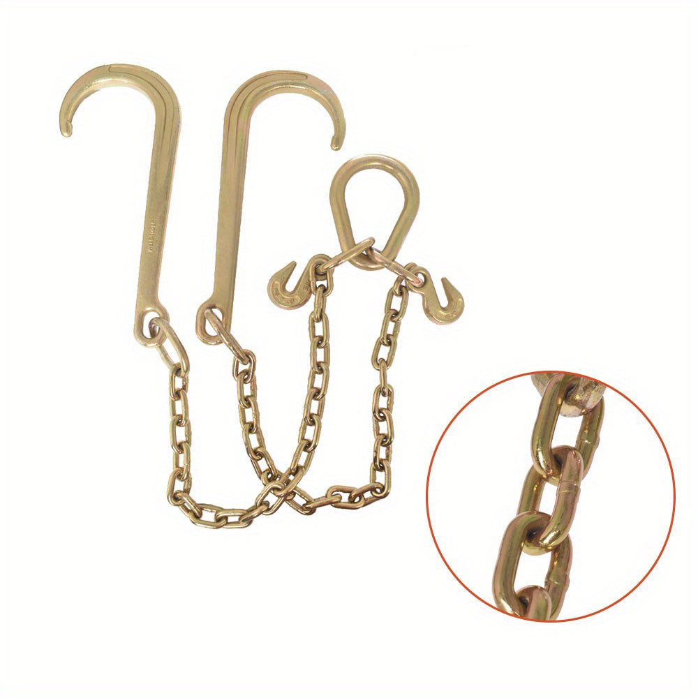 Jeu de chaînes de remorquage robustes Grade 70 de 5/16 po x 2 pi avec crochets en J et crochets de saisie en V - Acier allié 20Mn2 antirouille, charge utile de 6000 lb pour remorque plateau, remorquage et arrimage de chargement