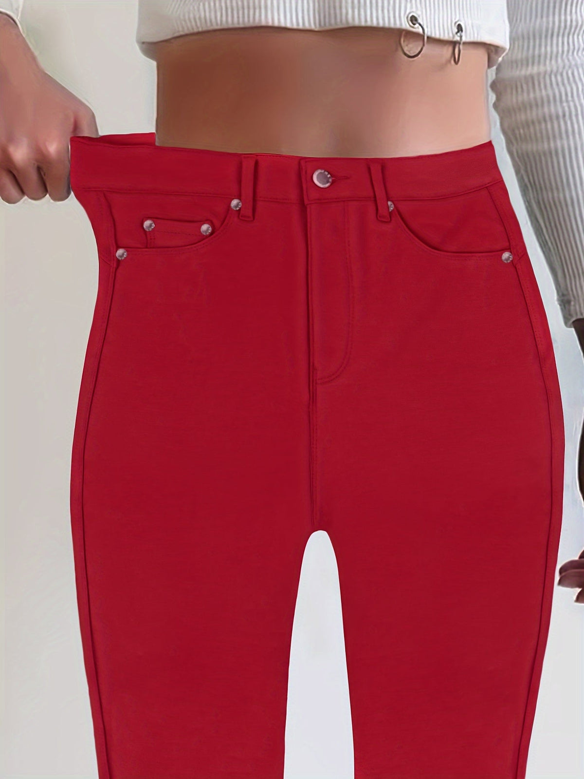 Jean skinny stretch taille haute pour femme, détail bouton en métal, style urbain, pantalon en jean coupe ajustée, 10 couleurs, S-XXL