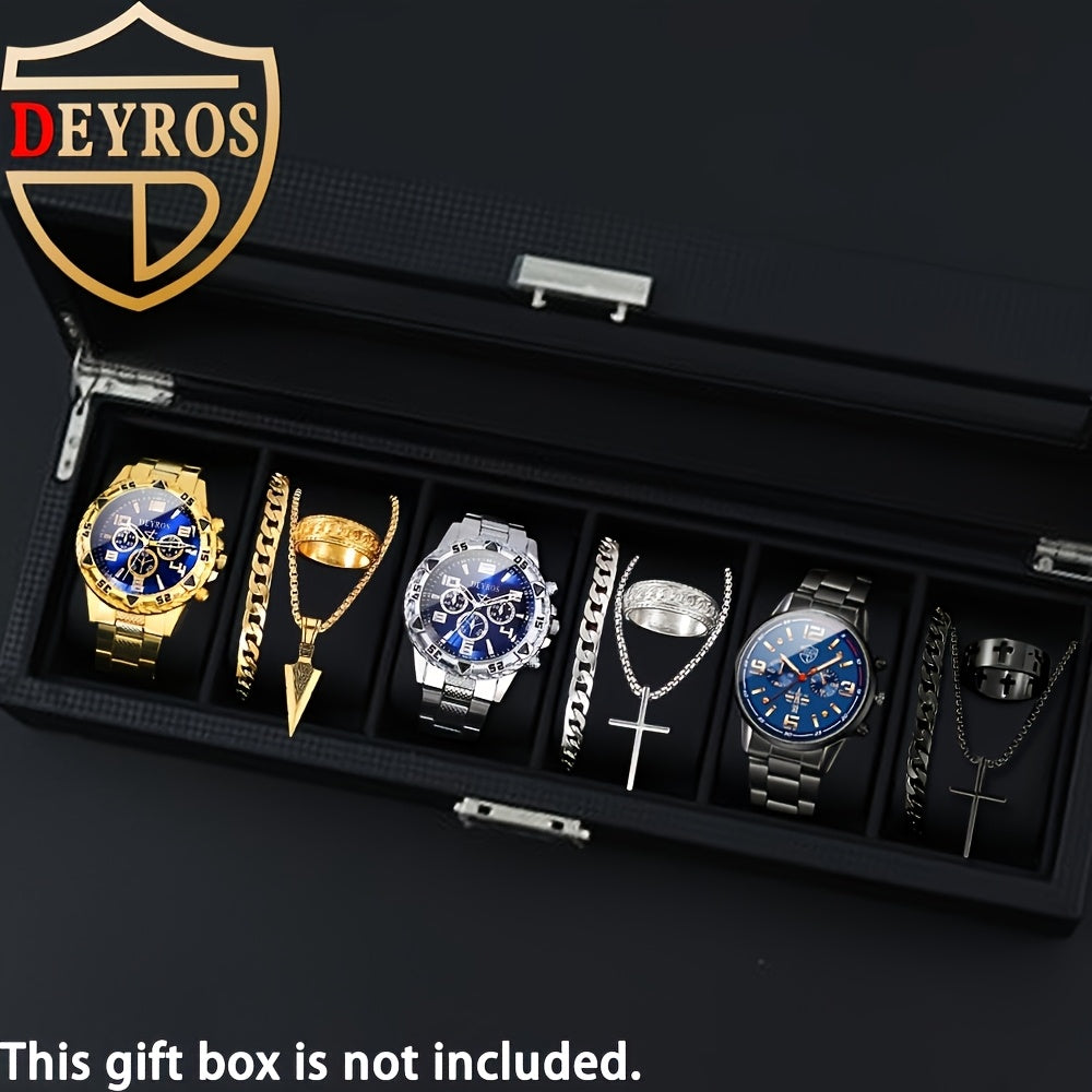 Coffret cadeau 12 pièces pour homme : montre et bijoux hip-hop – 3 montres analogiques à quartz + ensemble de 9 pièces comprenant bracelets, colliers et bagues, cadeau idéal pour Noël et les anniversaires
