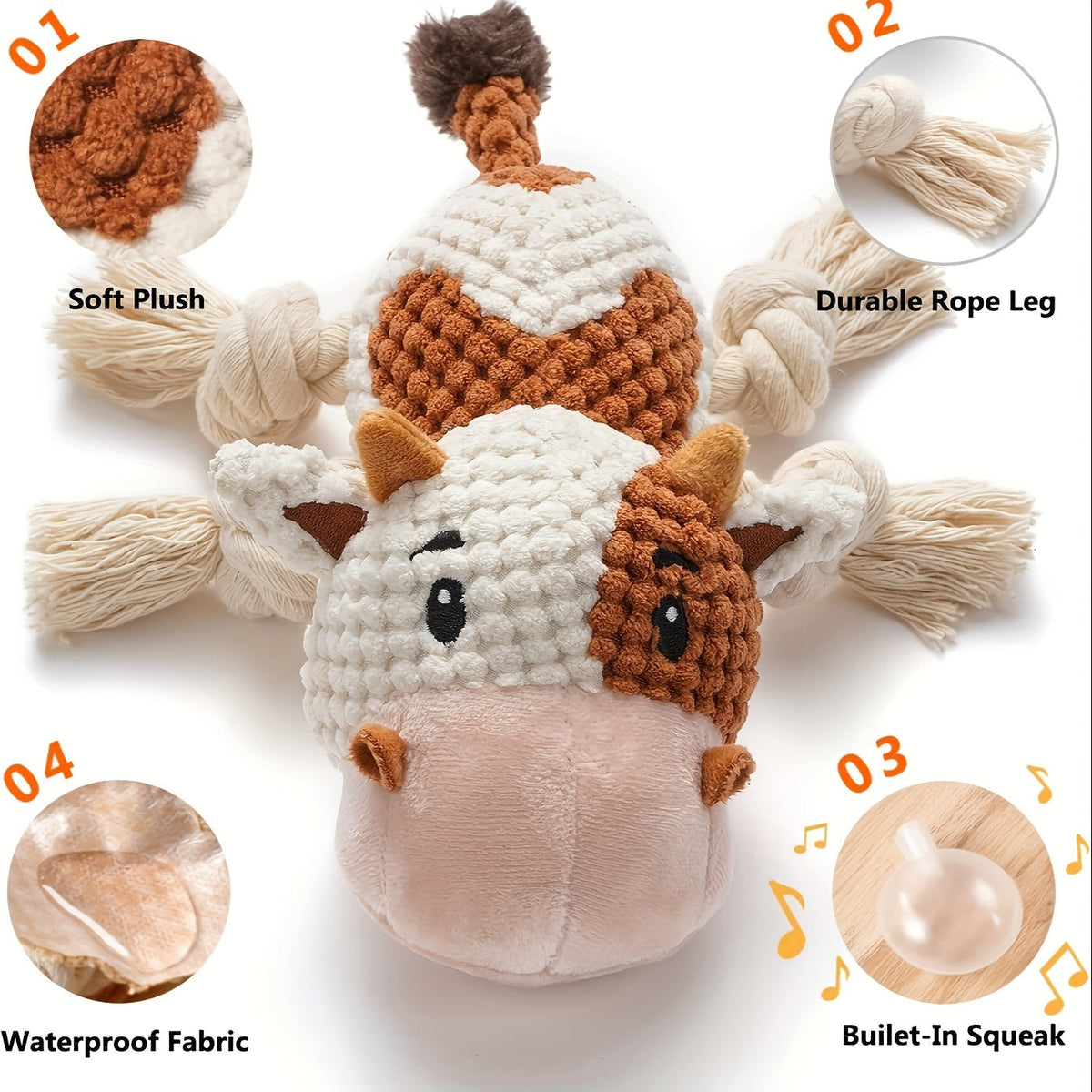 Jouet en peluche pour chien en forme de vache, jouet interactif pour tir à la corde avec papier bruissant, jouet à mâcher d'entraînement intellectuel pour chiens de petite, moyenne et grande taille, sans pile, jouet anti-anxiété pour animaux de compagnie
