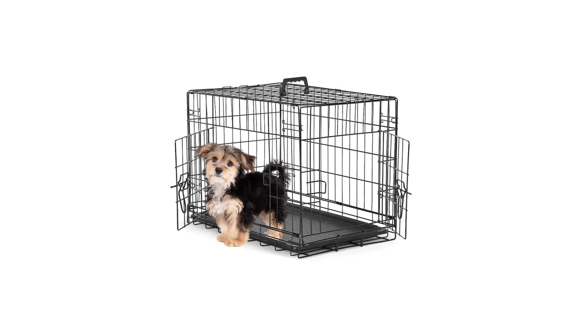 Cage pour chien pliable en fil métallique avec séparateur et plateau étanche – Chenil en métal repliable à double porte pour chiens de petite, moyenne et grande taille, pour intérieur, extérieur et voyage