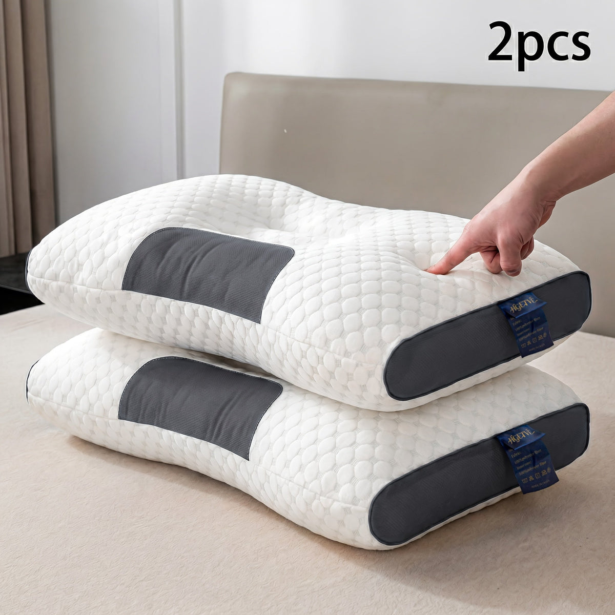Lot de 2 oreillers cervicaux ergonomiques – Oreiller de soutien cervical en tissu respirant avec taie d'oreiller amovible à fermeture éclair, soulage la pression des épaules et du cou, disponible en 5 couleurs pour la maison et le bureau