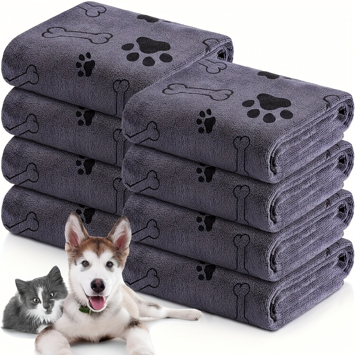 Lot de 2 serviettes en microfibre super absorbantes pour chiens et chats – Serviettes de bain à séchage rapide extra larges de 50 x 100 cm avec joli motif d'empreintes de pattes, ensemble de serviettes de séchage douces pour chiots et chatons