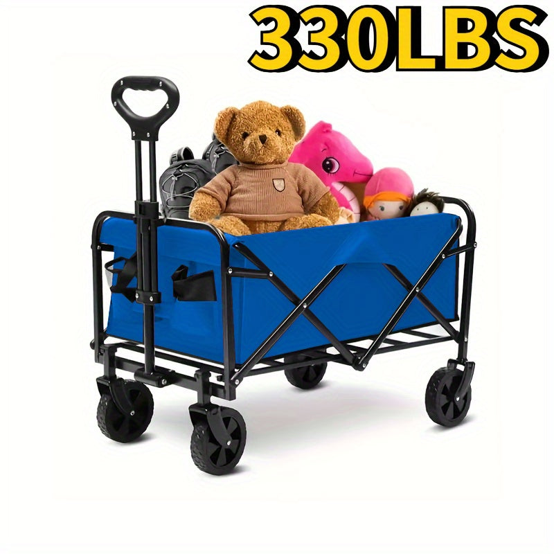 Chariot pliable robuste, capacité de 150 à 205 kg, cadre en fer tout-terrain et tissu Oxford 800D, chariot utilitaire pliable sans assemblage requis pour le camping, la plage, le jardin, le sport et l'extérieur