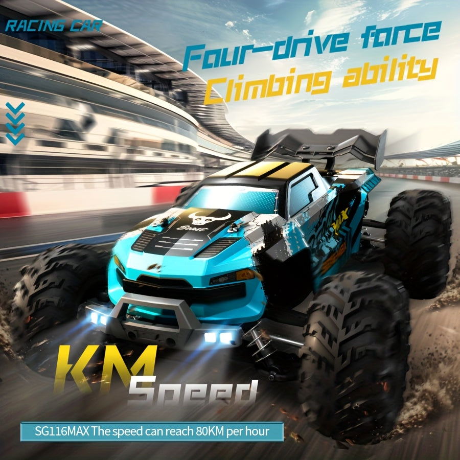 Voiture RC tout-terrain 4WD sans balais, haute vitesse 80 km/h - Édition double batterie, suspension avancée, performance tout-terrain, voiture télécommandée de qualité professionnelle pour adultes - Bleu