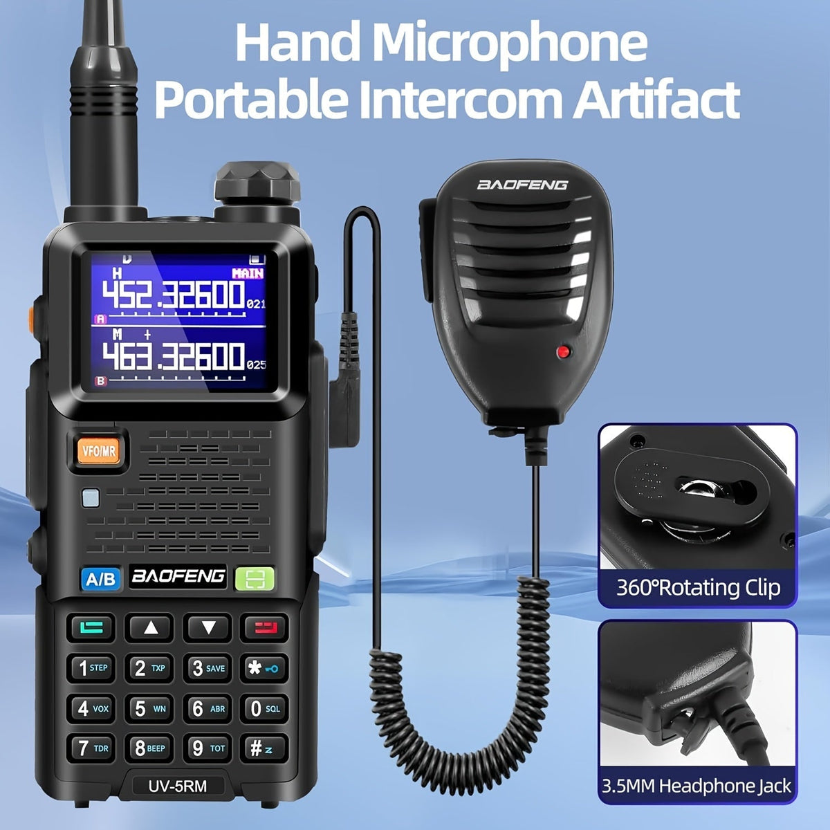 BAOFENG GM-5RH Radio GMRS longue portée 10W, lot de 2 - Talkie-walkie portable avec météo NOAA, chargement USB-C, 999 canaux, batterie 2500mAh, antennes 771 et 805S pour la chasse, le camping et l'escalade