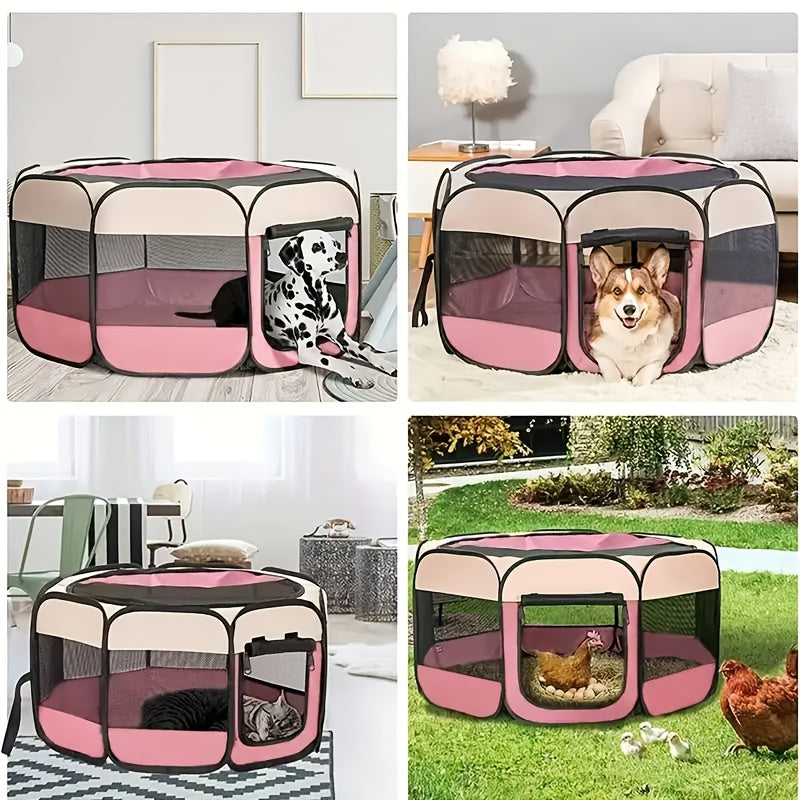 Parc pliable portable pour chiens, chats et lapins – Parc octogonal pour chiots intérieur/extérieur, enclos d'exercice à 8 panneaux pour petits et moyens animaux, installation facile sans outils