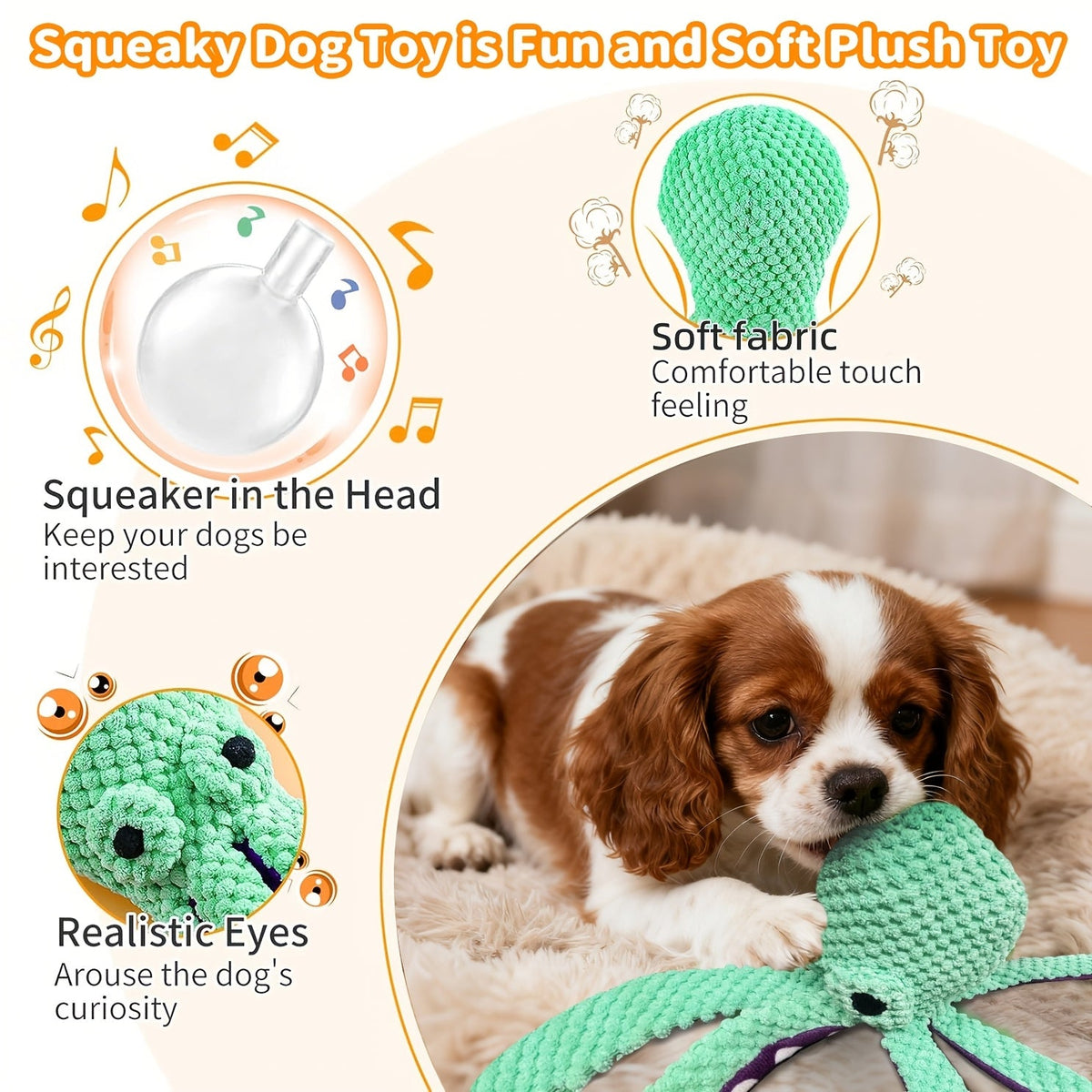 Jouet pour chien pieuvre en peluche avec pouic, jouet à mâcher interactif et durable pour chiens de taille moyenne, jouet en peluche sarcelle et violet avec pouic pour rapporter, dresser et soulager l'ennui