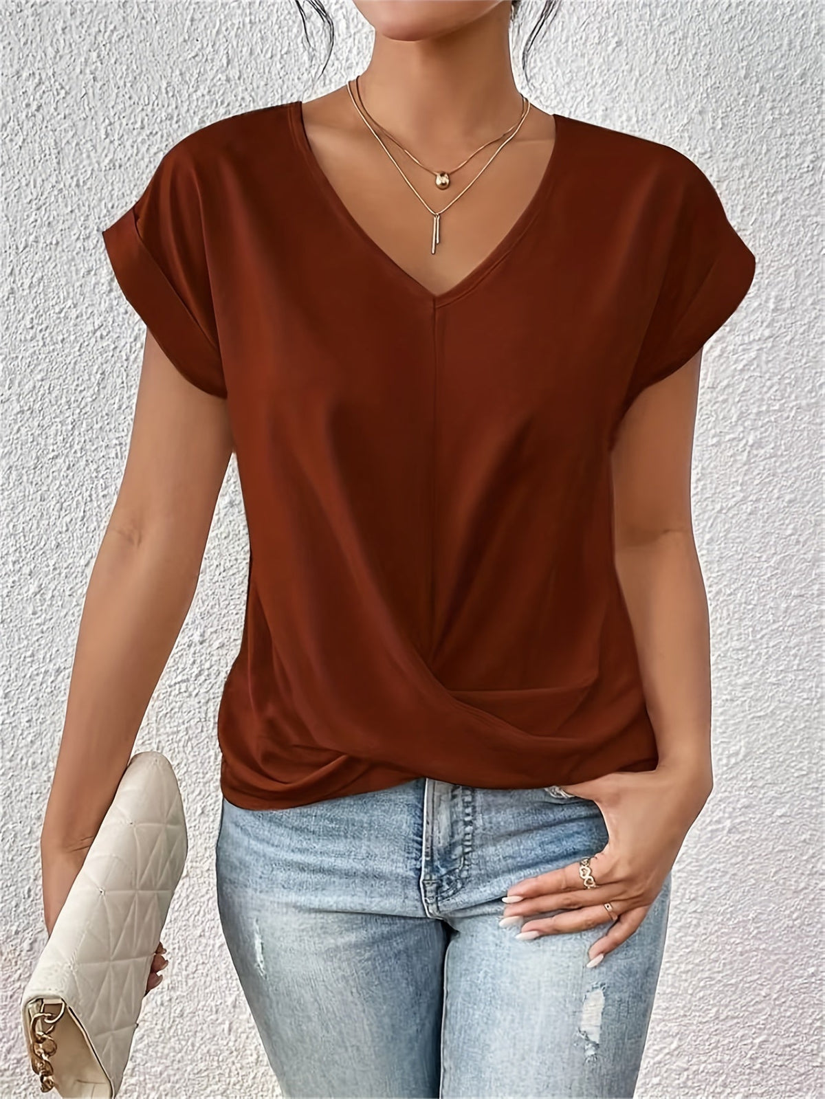 T-shirt à manches courtes pour femme – Haut basique décontracté de couleur unie disponible en 12 coloris, t-shirt doux et confortable pour le printemps et l'été