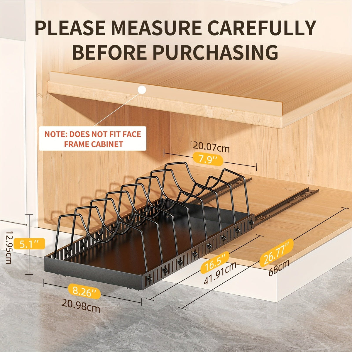 Organisateur de placard coulissant pour casseroles et poêles avec support à couvercles – 8/16 séparateurs réglables, installation sans perçage, rangement coulissant pour couvercles, ustensiles de pâtisserie et assiettes – 1 ou 2 pièces, noir et blanc