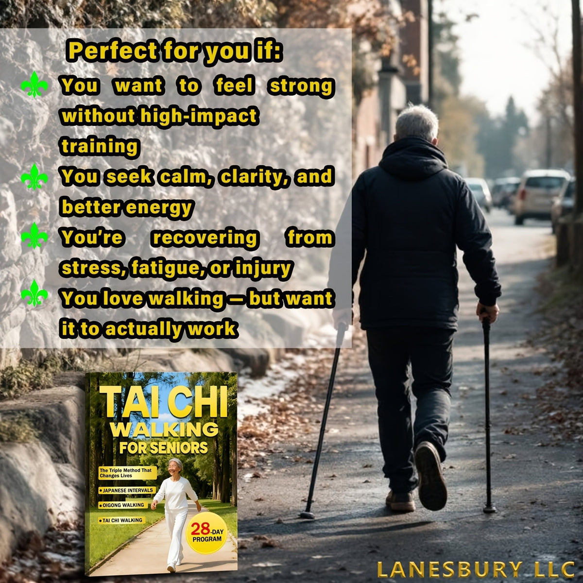 Marche Tai Chi pour les seniors - Perte de poids sans effort et soins doux avec la méthode triple sur 28 jours, intervalles japonais et marche Qigong, guide de fitness à faible impact pour les adultes âgés
