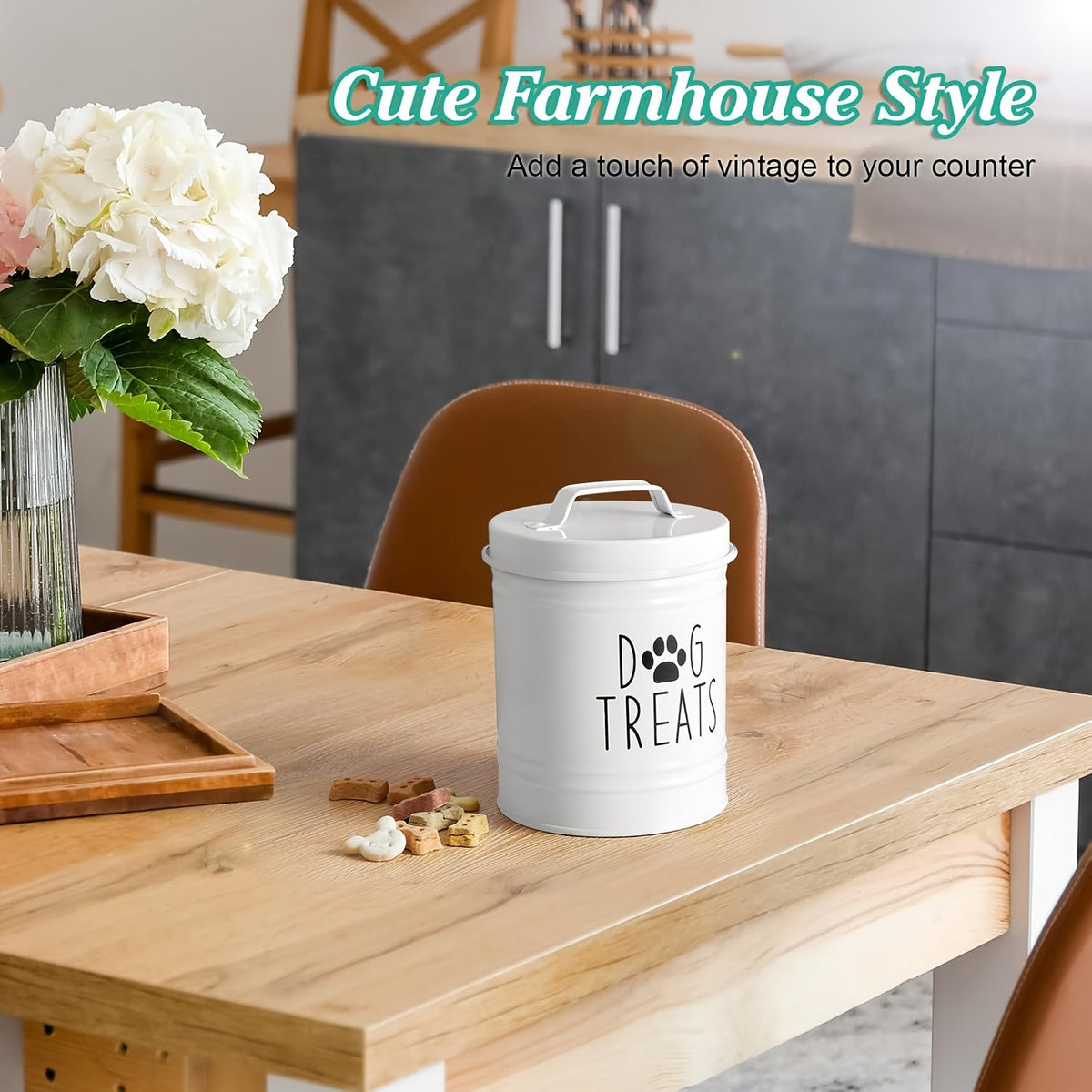 Récipient de stockage pour nourriture pour animaux avec couvercle - Seau à croquettes en fer étanche à l'humidité style ferme rustique, boîte de conservation hermétique pour chiens et chats, organisateur de cuisine noir et blanc, idée cadeau