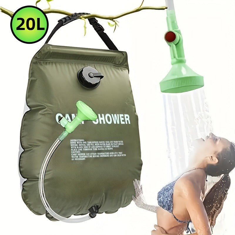 Douche de camping portable 20 L | Douche d'extérieur à chauffage solaire avec tuyau réglable | PVC léger et durable | Idéal pour le camping, la plage, les camping-cars et le jardin