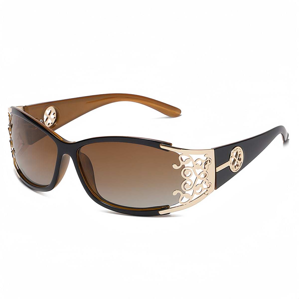 Lunettes de soleil polarisées pour femmes – Monture carrée surdimensionnée, branches ajourées, protection UV400, style rétro vintage pour la conduite, la plage et les activités en extérieur, cadeau idéal, noir bleu violet thé