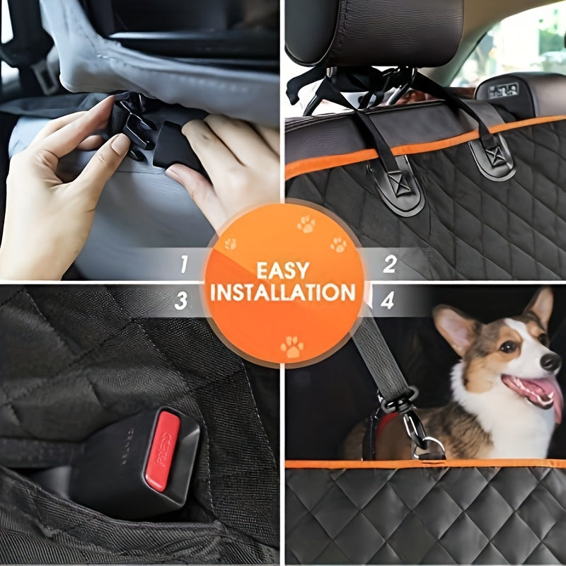 Housse de siège auto pour chien avec 4 poches - Coussin de siège imperméable et antidérapant pour chiens moyens et grands, housse de siège arrière intégrale anti-taches, tapis de voiture universel pour chien, noir